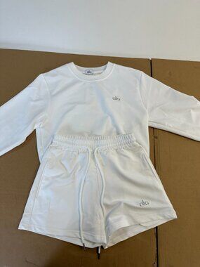 ALO White Sweatshirt & Shorts Set — Size M